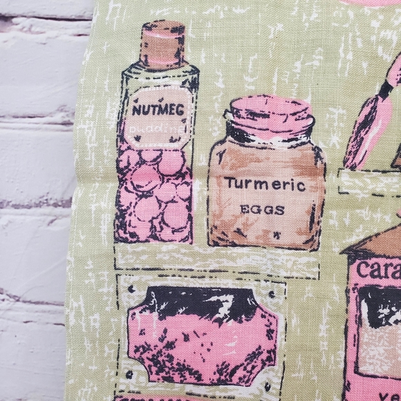 Vintage 1970s Herb Tree Tea Towel Pastel Kitsch Rustic - Picture 3 of 7